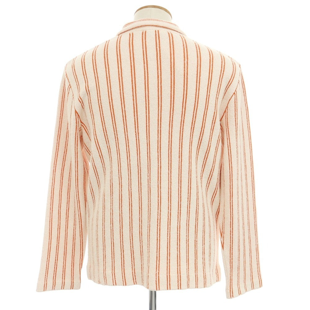 [New] GALLIA Cotton Nylon Striped Collared Knit Cardigan White x Orange [48] [Condition Rank N] [Men&