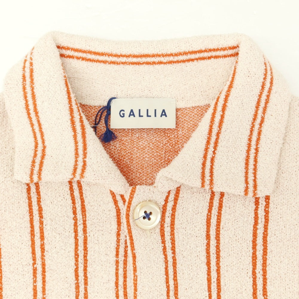 【新品】ガリア GALLIA コットンナイロン ストライプ 襟付き ニット カーディガン ホワイトxオレンジ【サイズ48】【 状態ランクN 】【 メンズ 】[EPD]