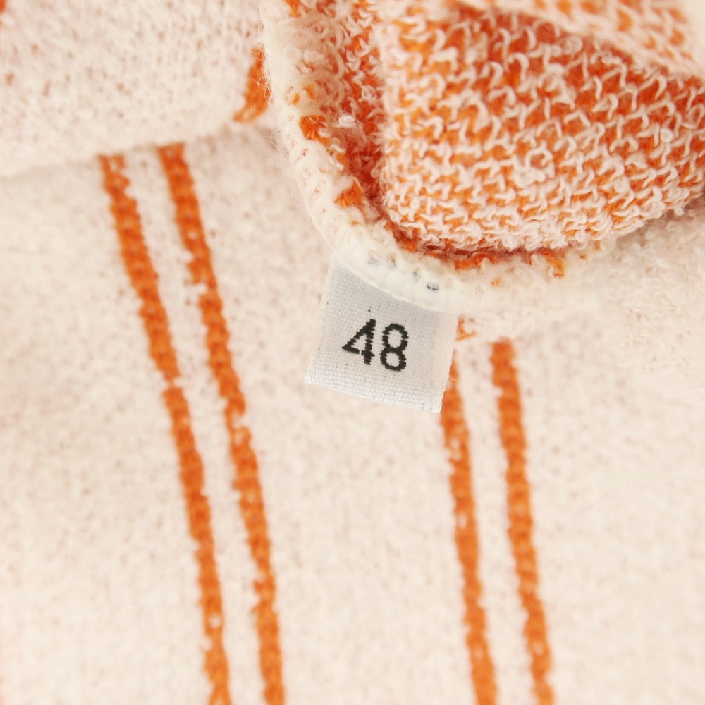 [New] GALLIA Cotton Nylon Striped Collared Knit Cardigan White x Orange [48] [Condition Rank N] [Men&
