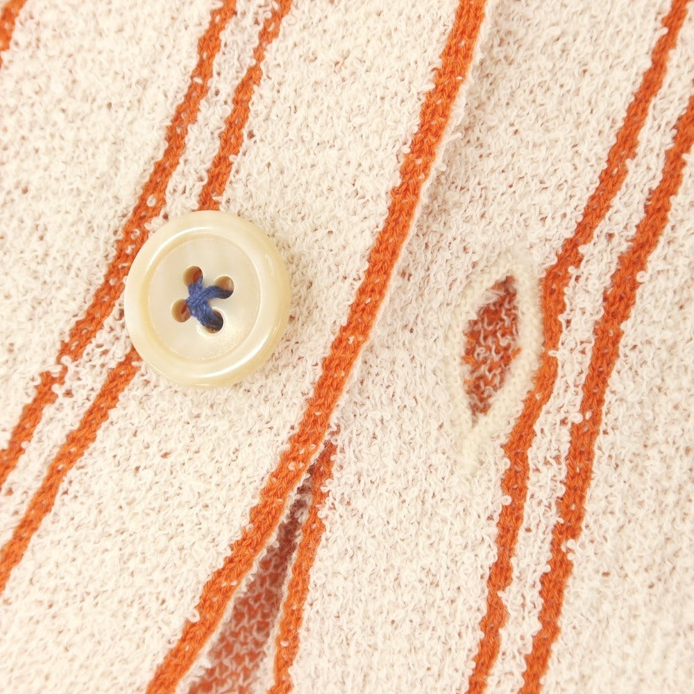 [New] GALLIA Cotton Nylon Striped Collared Knit Cardigan White x Orange [48] [Condition Rank N] [Men&