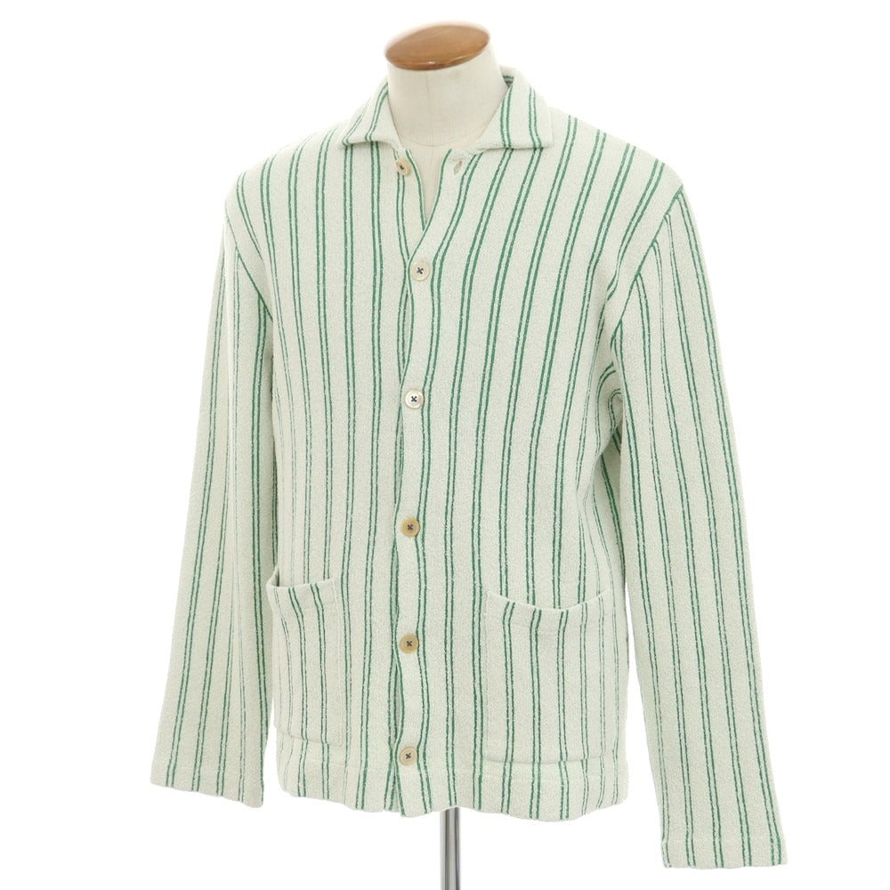 [New] GALLIA Cotton Nylon Striped Collared Knit Cardigan White x Green [48] [Condition Rank N] [Men&
