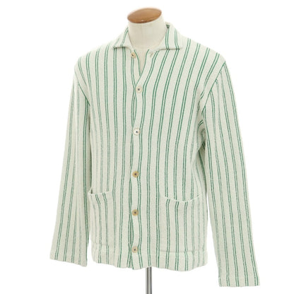 [New] GALLIA Cotton Nylon Striped Collared Knit Cardigan White x Green [48] [Condition Rank N] [Men&