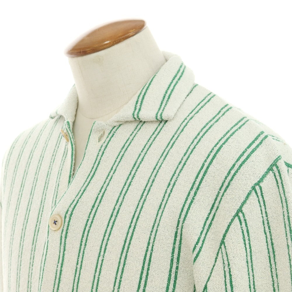 [New] GALLIA Cotton Nylon Striped Collared Knit Cardigan White x Green [48] [Condition Rank N] [Men&