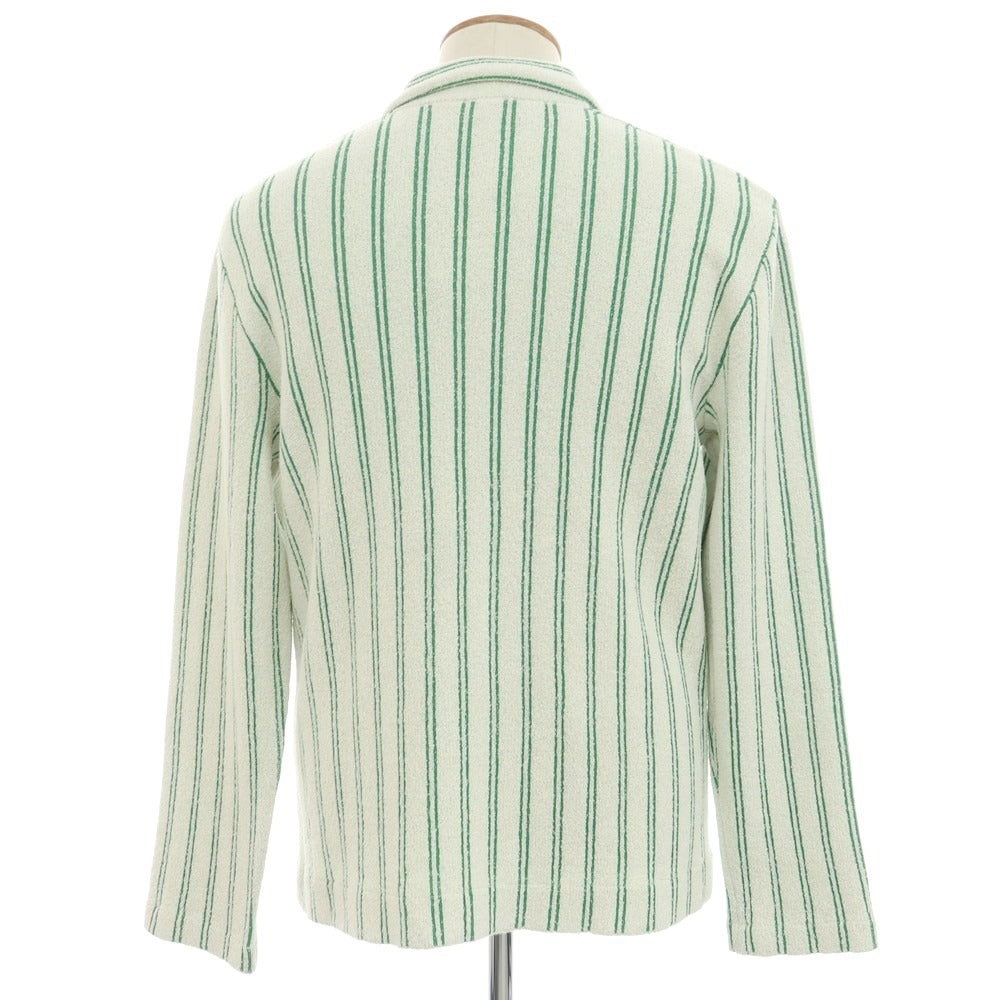 [New] GALLIA Cotton Nylon Striped Collared Knit Cardigan White x Green [48] [Condition Rank N] [Men&