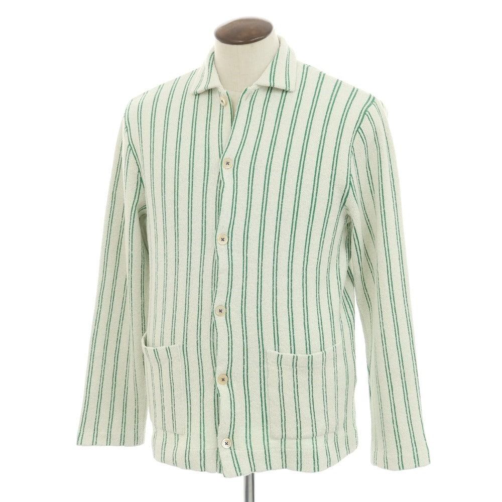 [New] GALLIA Cotton Nylon Striped Collared Knit Cardigan White x Green [50] [Condition Rank N] [Men&
