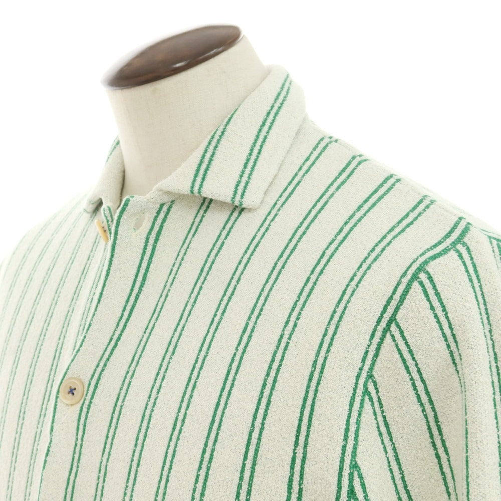 [New] GALLIA Cotton Nylon Striped Collared Knit Cardigan White x Green [50] [Condition Rank N] [Men&