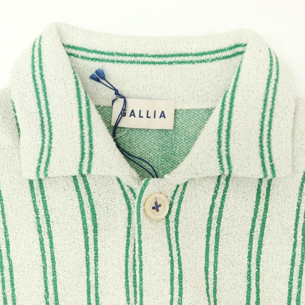 【新品】ガリア GALLIA コットンナイロン ストライプ 襟付き ニット カーディガン ホワイトxグリーン【 サイズ50 】【 状態ランクN 】【 メンズ 】 [DPD]
