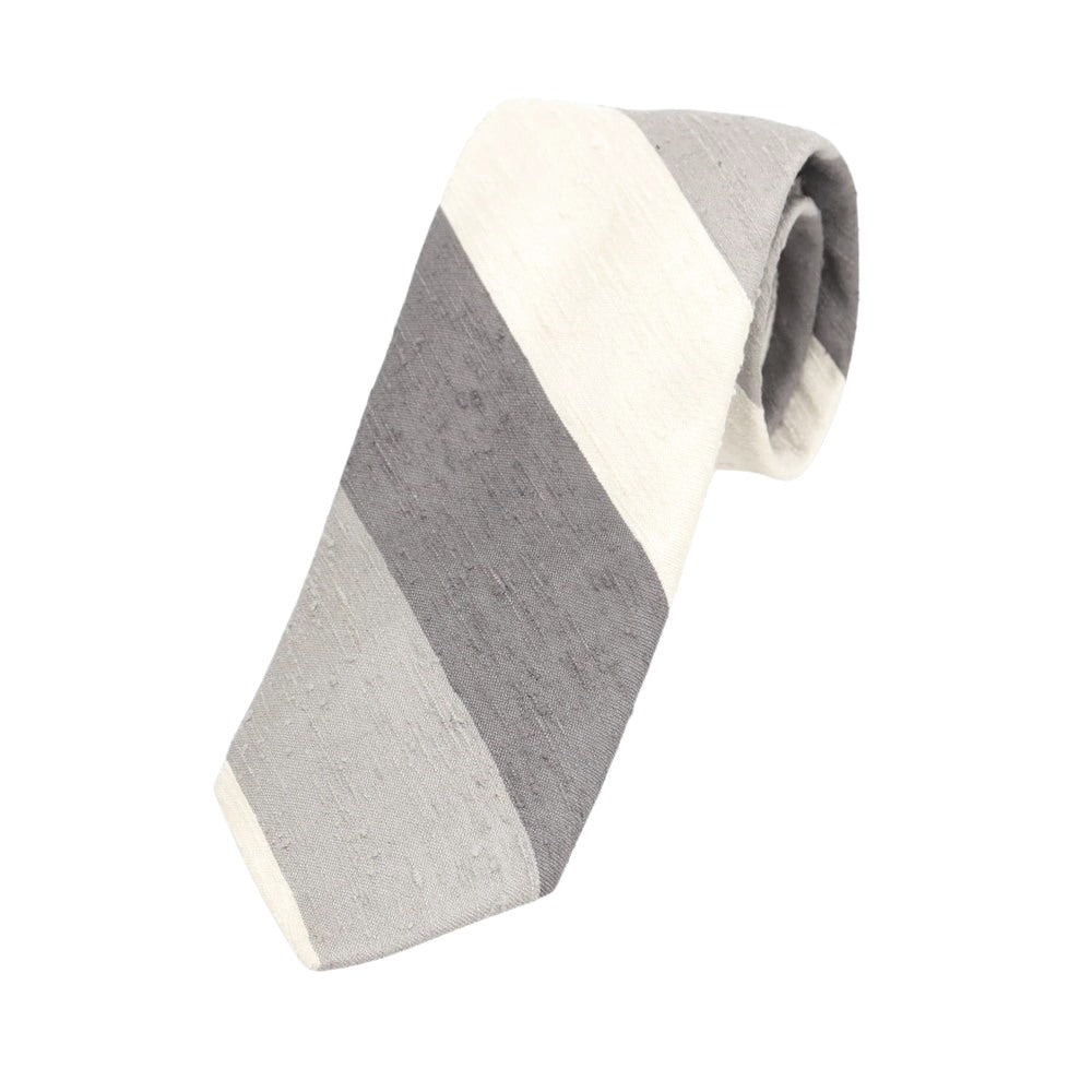 【新品】ブリューワー BREUER シルク ストライプ柄ネクタイ グレーxホワイト【 状態ランクN 】【 メンズ 】