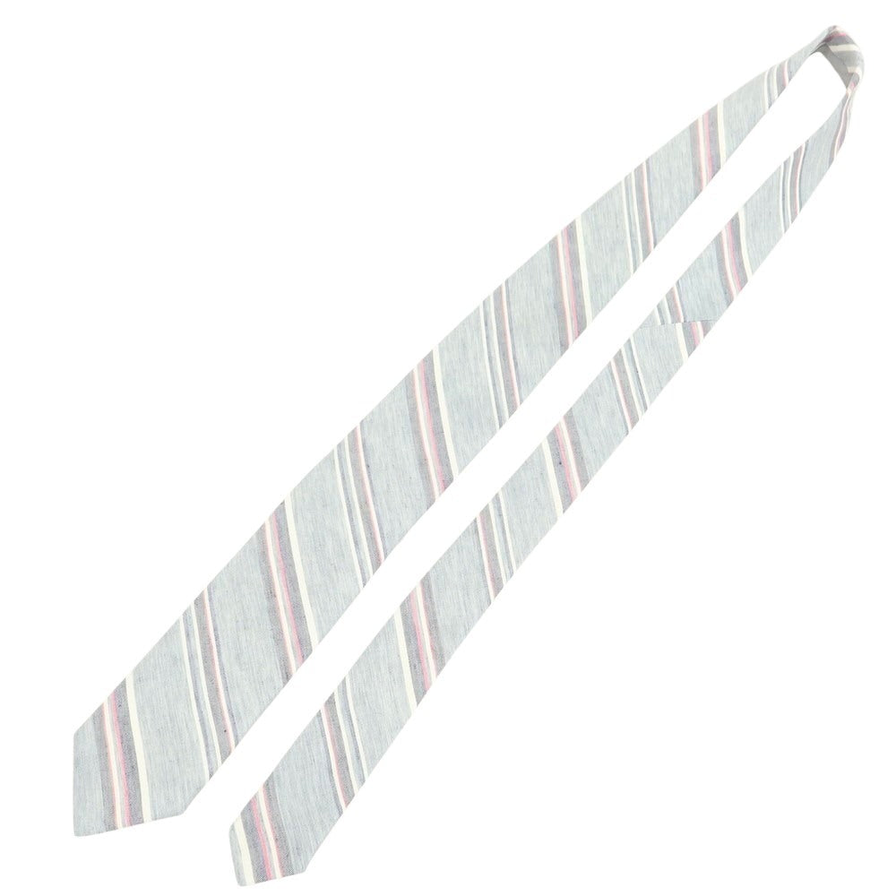 【新品】ブリューワー BREUER シルクリネン ストライプ柄ネクタイ グレーxピンク【 状態ランクN 】【 メンズ 】