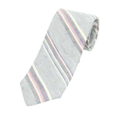 [New] Brewer Silk Linen Striped Necktie Gray x Pink [Condition Rank N] [Men&