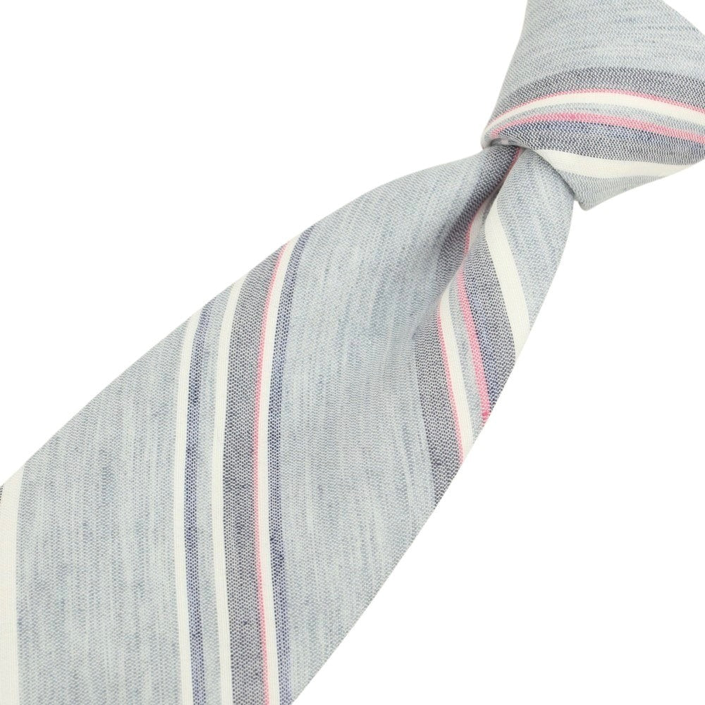 [New] Brewer Silk Linen Striped Necktie Gray x Pink [Condition Rank N] [Men&