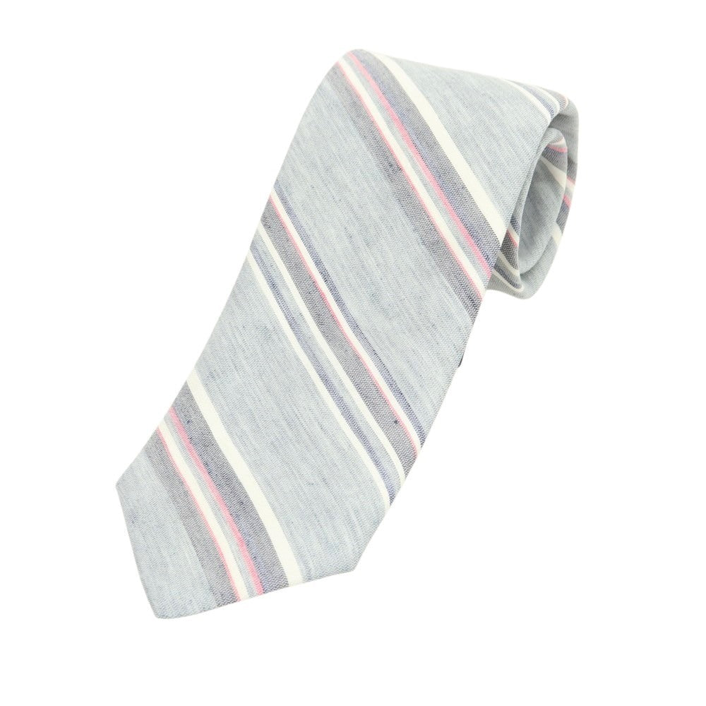 【新品】ブリューワー BREUER シルクリネン ストライプ柄ネクタイ グレーxピンク【 状態ランクN 】【 メンズ 】