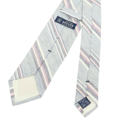[New] Brewer Silk Linen Striped Necktie Gray x Pink [Condition Rank N] [Men&