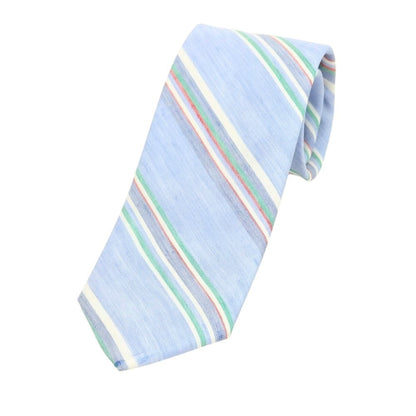 [New Outlet] Brewer Silk Linen Striped Necktie Light Blue x Green [Condition Rank N-] [Men&