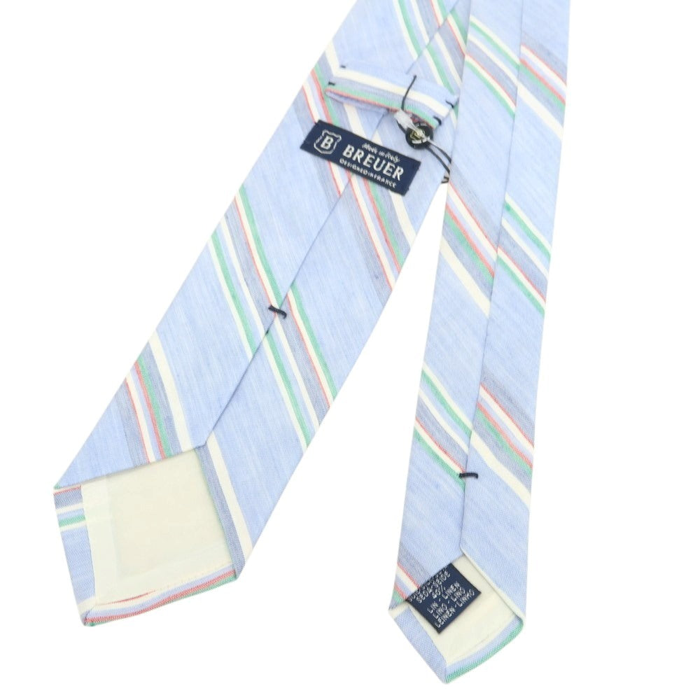 [New Outlet] Brewer Silk Linen Striped Necktie Light Blue x Green [Condition Rank N-] [Men&