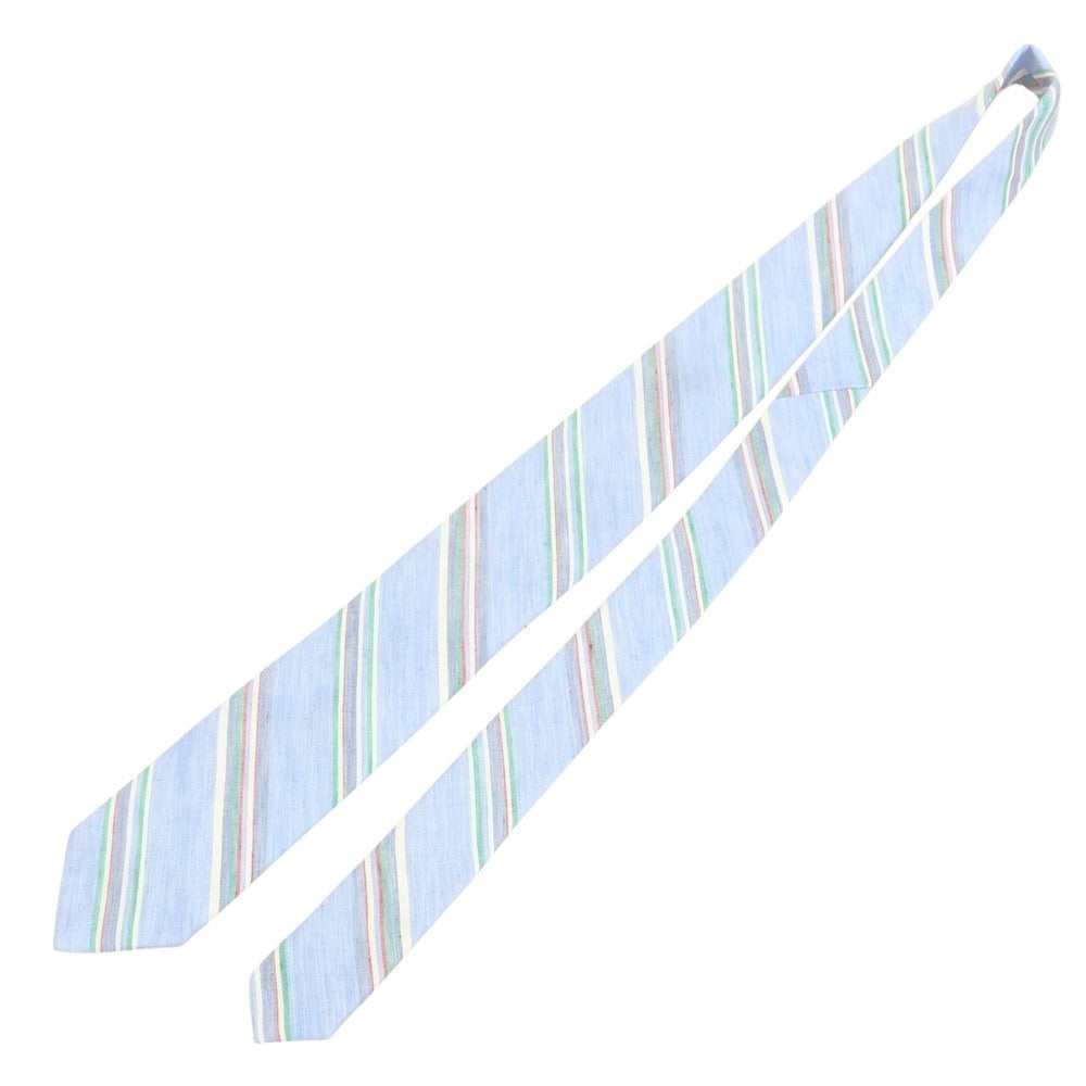 【新品】ブリューワー BREUER シルクリネン ストライプ柄ネクタイ ライトブルーxグリーン【 状態ランクN 】【 メンズ 】