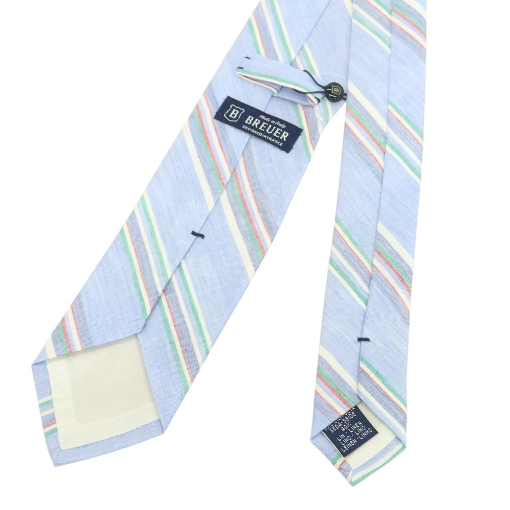 [New] Brewer Silk Linen Striped Necktie Light Blue x Green [Condition Rank N] [Men&