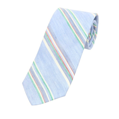 [New] Brewer Silk Linen Striped Necktie Light Blue x Green [Condition Rank N] [Men&