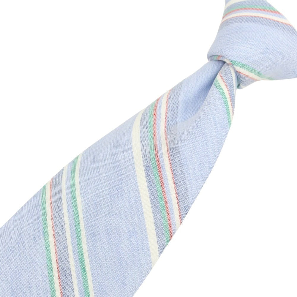 [New] Brewer Silk Linen Striped Necktie Light Blue x Green [Condition Rank N] [Men&