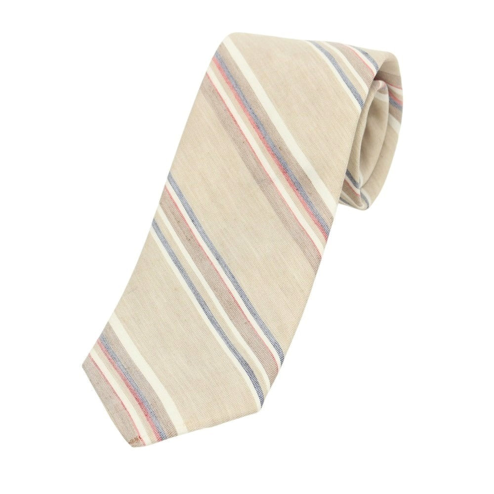 【新品】ブリューワー BREUER シルクリネン ストライプ柄ネクタイ ベージュxレッド【 状態ランクN 】【 メンズ 】