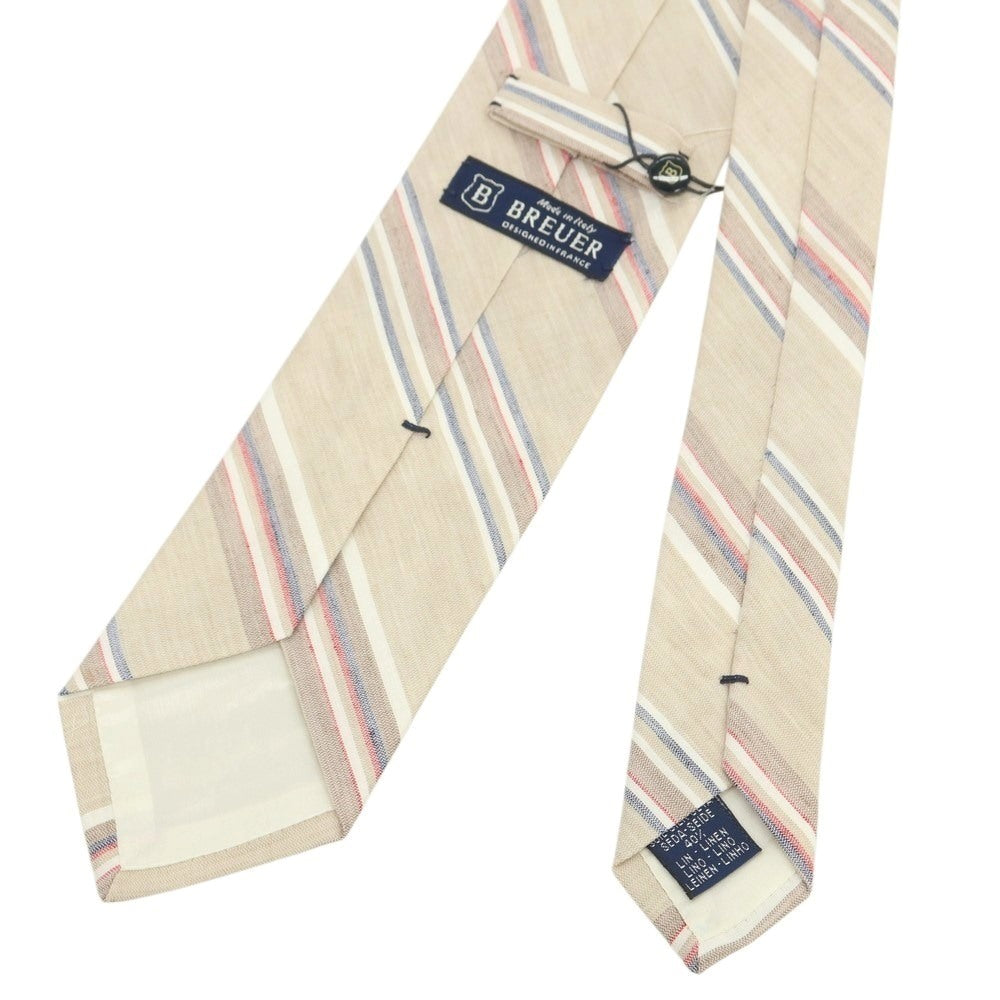 [New] Brewer Silk Linen Striped Necktie Beige x Red [Condition Rank N] [Men&