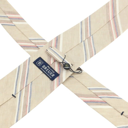 [New] Brewer Silk Linen Striped Necktie Beige x Red [Condition Rank N] [Men&