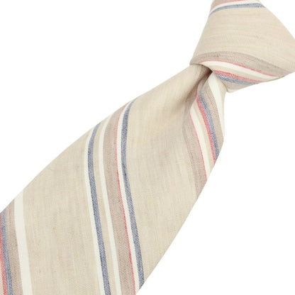 [New] Brewer Silk Linen Striped Necktie Beige x Red [Condition Rank N] [Men&
