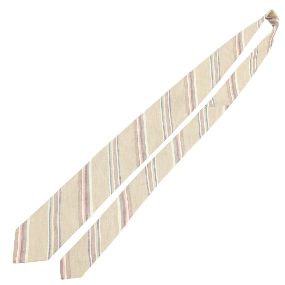 [New] Brewer Silk Linen Striped Necktie Beige x Red [Condition Rank N] [Men&