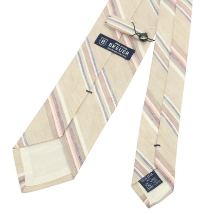 [New] Brewer Silk Linen Striped Necktie Beige x Red [Condition Rank N] [Men&