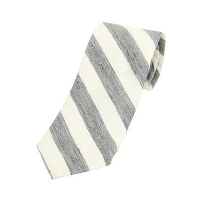 [New] Brewer BREUER Linen Silk Striped Tie Gray x White [Condition Rank N] [Men&