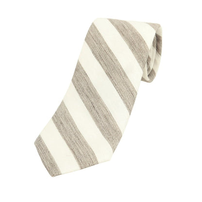 [New Outlet] Brewer BREUER Linen Silk Striped Necktie Ash Brown x White [Condition Rank N-] [Men&
