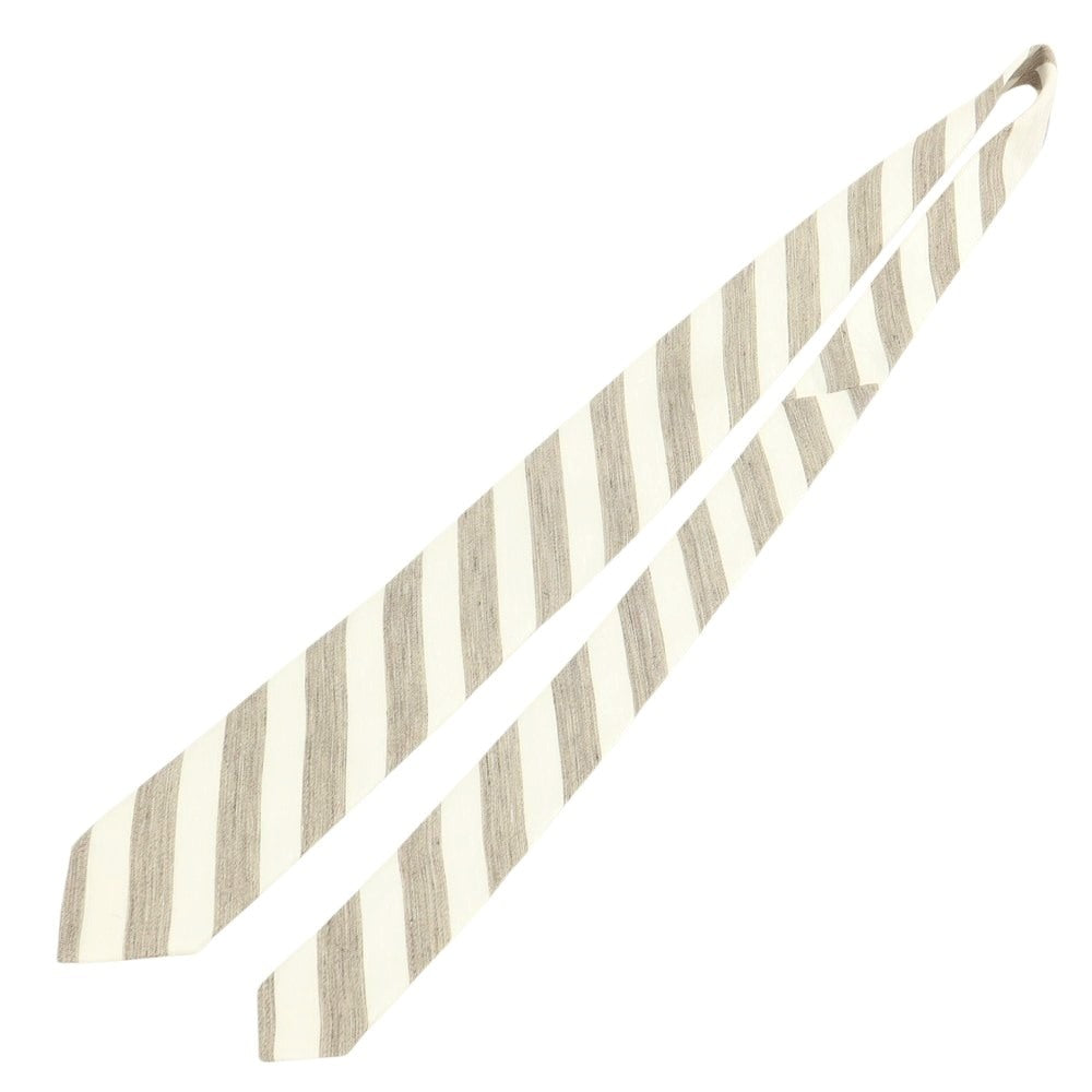 [New Outlet] Brewer BREUER Linen Silk Striped Necktie Ash Brown x White [Condition Rank N-] [Men&