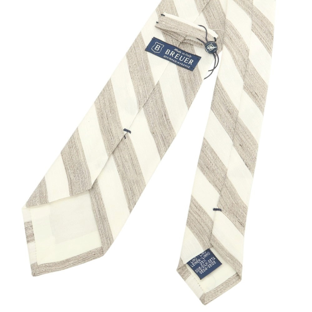 [New Outlet] Brewer BREUER Linen Silk Striped Necktie Ash Brown x White [Condition Rank N-] [Men&