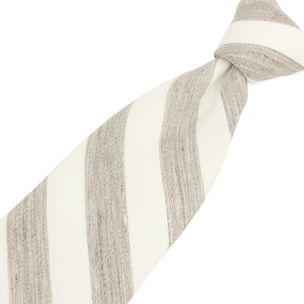 [New Outlet] Brewer BREUER Linen Silk Striped Necktie Ash Brown x White [Condition Rank N-] [Men&