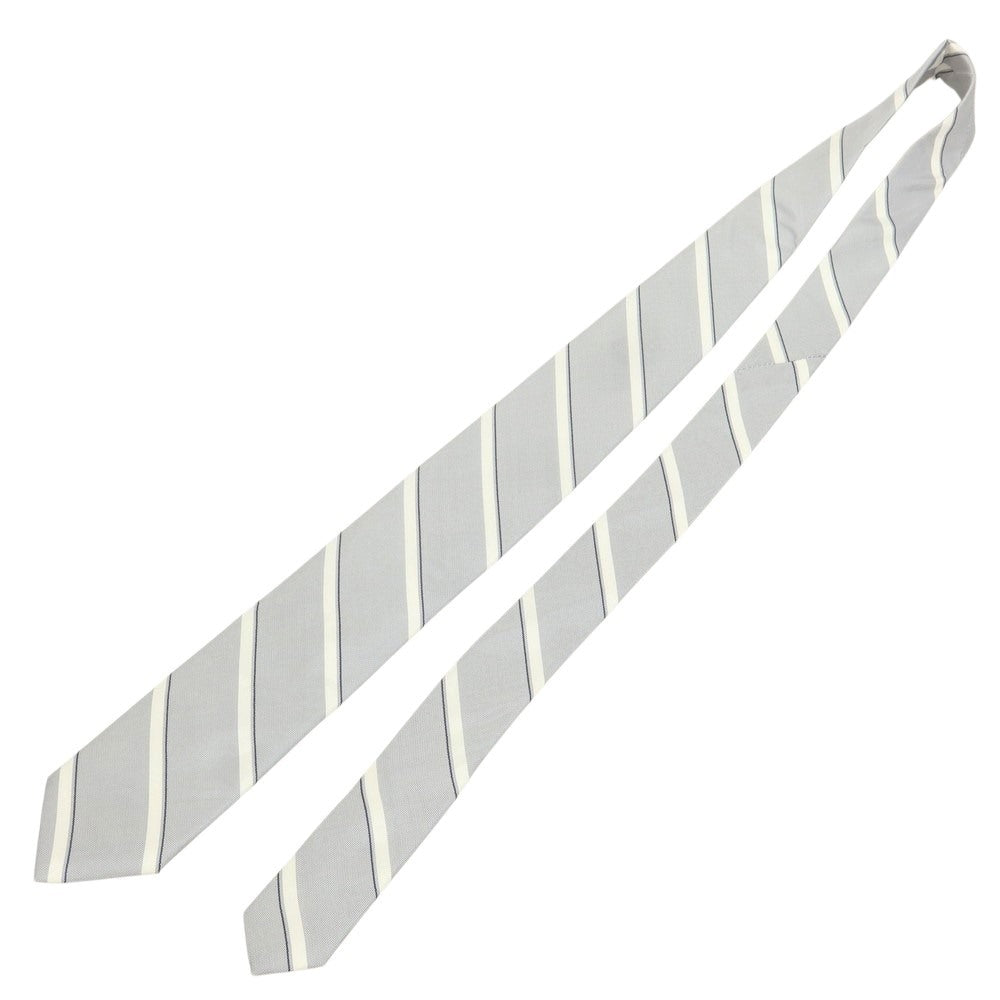 【新品】ブリューワー BREUER シルク ストライプ柄ネクタイ グレーxホワイト【 状態ランクN 】【 メンズ 】