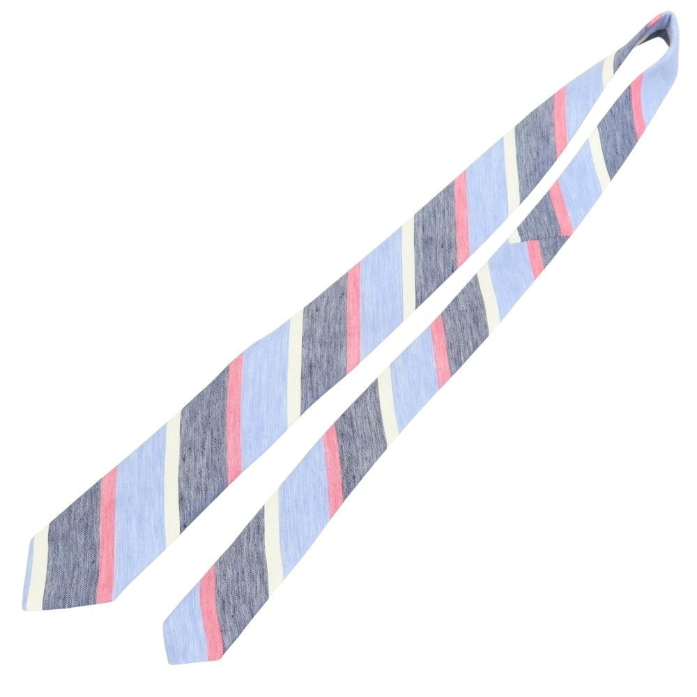 【新品】ブリューワー BREUER シルクリネン ストライプ柄ネクタイ ブルーxピンク【 状態ランクN 】【 メンズ 】
