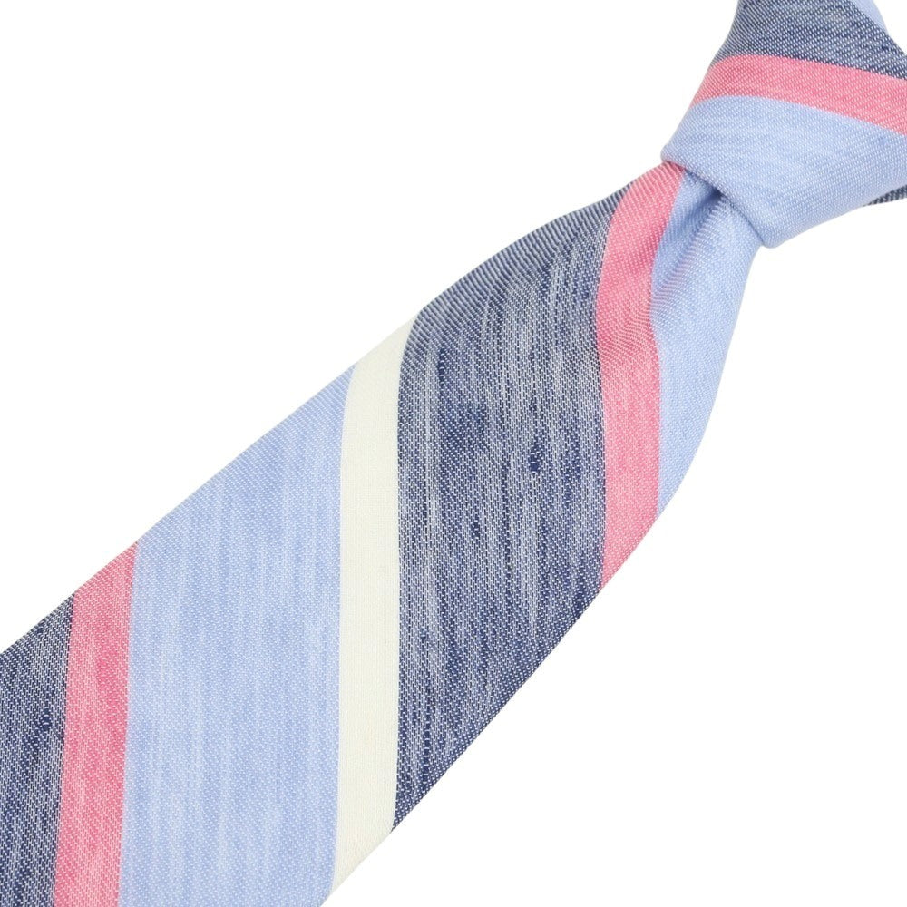 [New] Brewer Silk Linen Striped Necktie Blue x Pink [Condition Rank N] [Men&