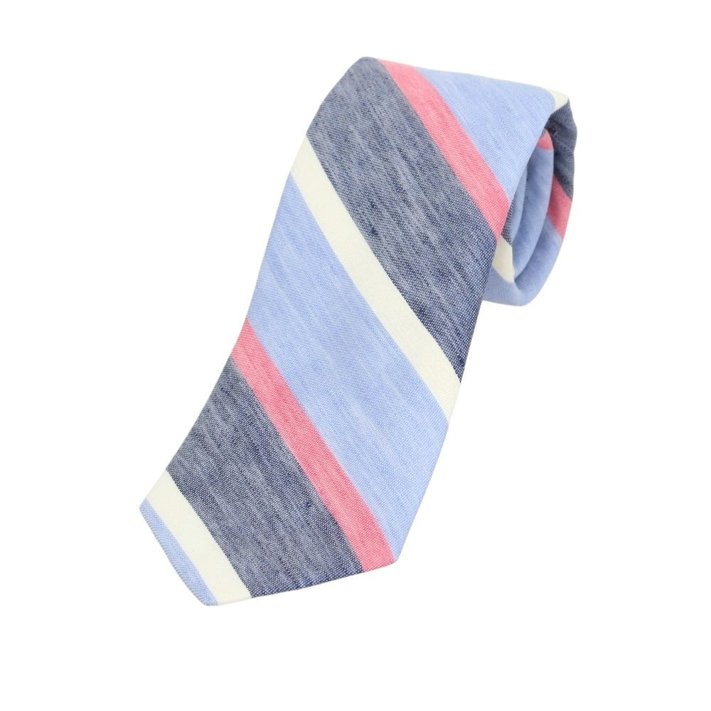 [New] Brewer Silk Linen Striped Necktie Blue x Pink [Condition Rank N] [Men&