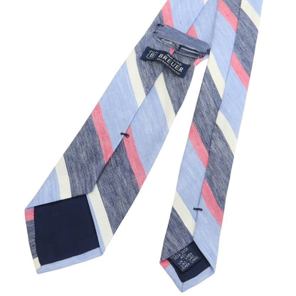 [New] Brewer Silk Linen Striped Necktie Blue x Pink [Condition Rank N] [Men&