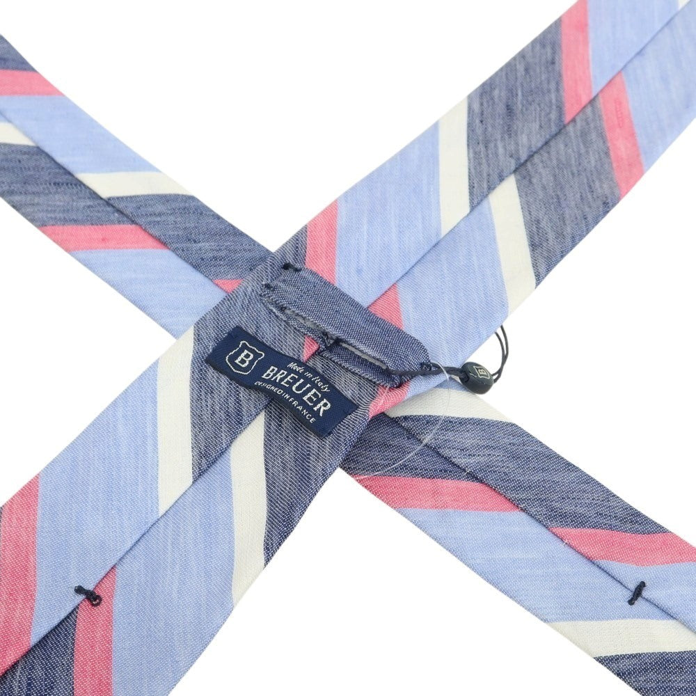 [New] Brewer Silk Linen Striped Necktie Blue x Pink [Condition Rank N] [Men&