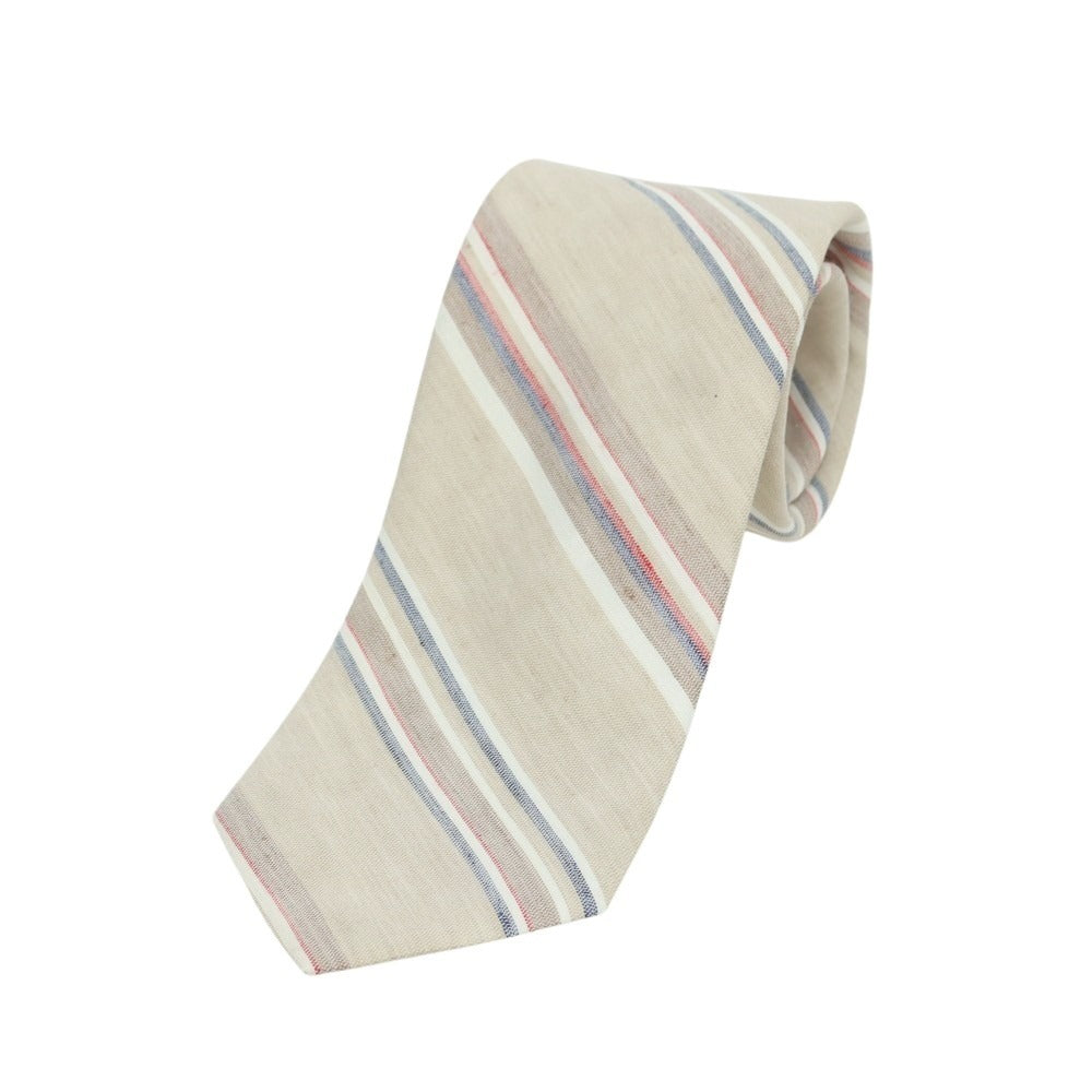 【新品】ブリューワー BREUER シルクリネン ストライプ柄ネクタイ ベージュxレッド×ネイビー【 状態ランクN 】【 メンズ 】