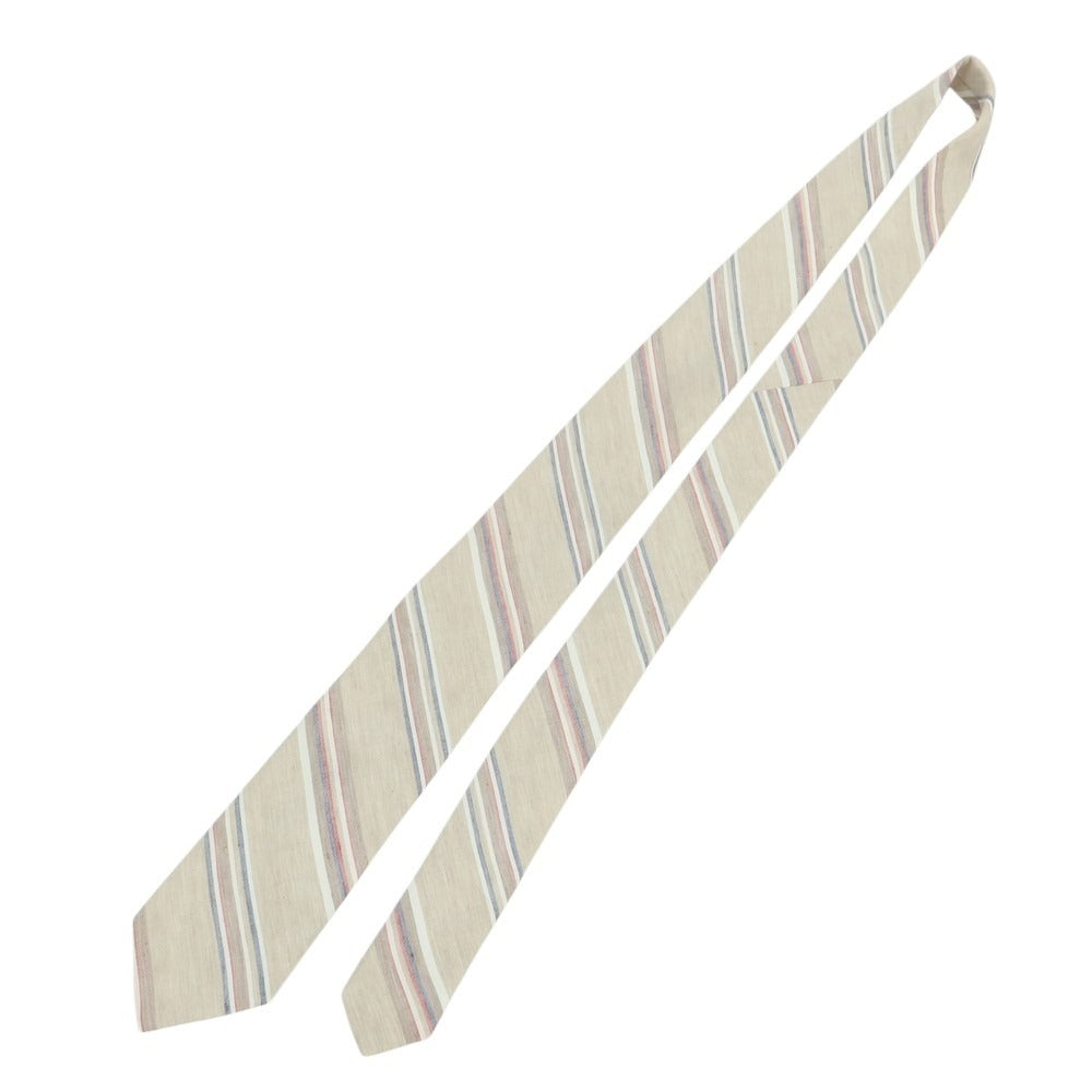 【新品】ブリューワー BREUER シルクリネン ストライプ柄ネクタイ ベージュxレッド×ネイビー【 状態ランクN 】【 メンズ 】