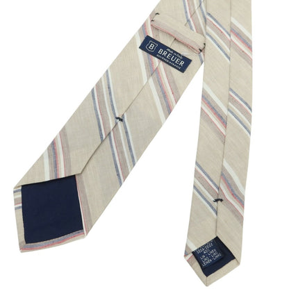 [New] Brewer Silk Linen Striped Necktie Beige x Red x Navy [Condition Rank N] [Men&