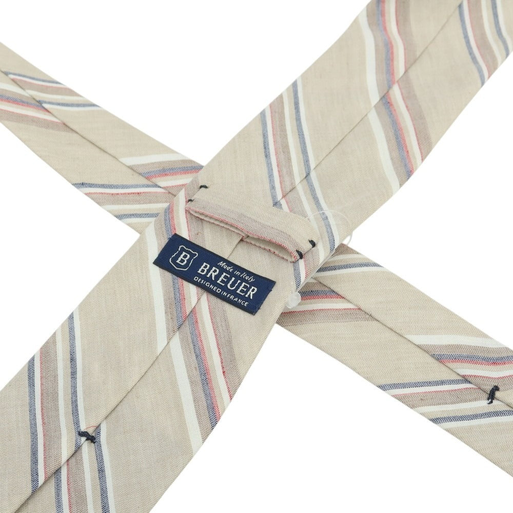 [New] Brewer Silk Linen Striped Necktie Beige x Red x Navy [Condition Rank N] [Men&