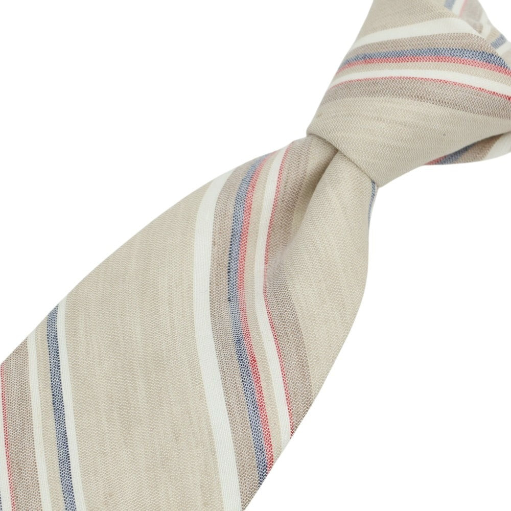 [New] Brewer Silk Linen Striped Necktie Beige x Red x Navy [Condition Rank N] [Men&