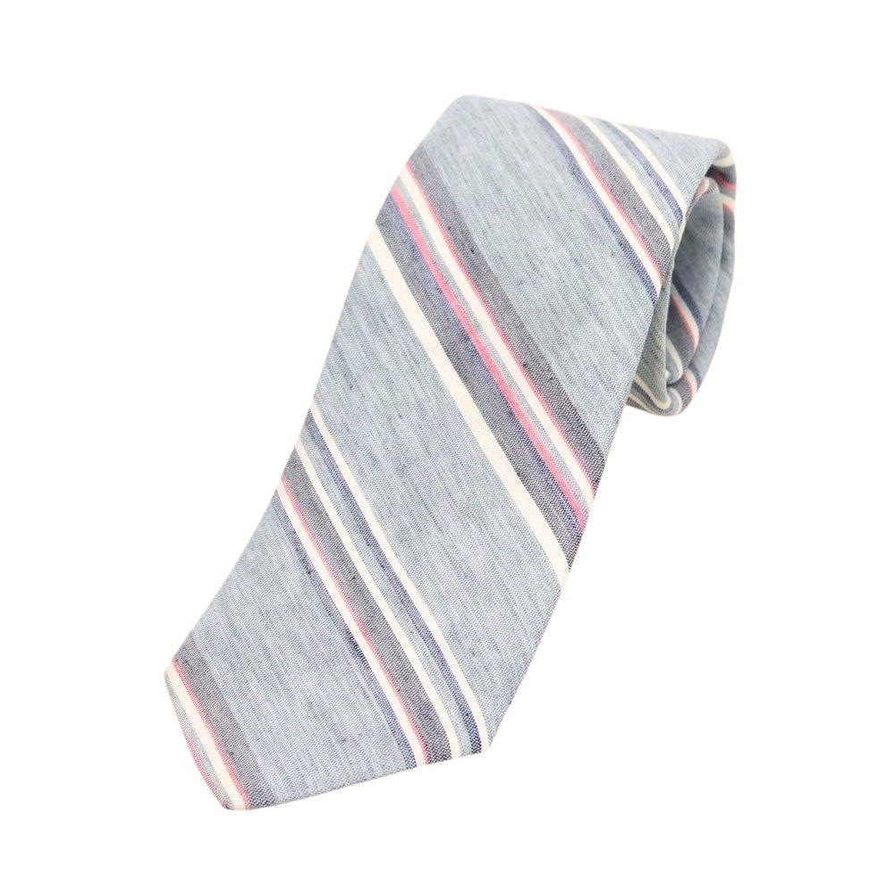 【新品】ブリューワー BREUER シルクリネン ストライプ柄ネクタイ グレーxピンク【 状態ランクN 】【 メンズ 】