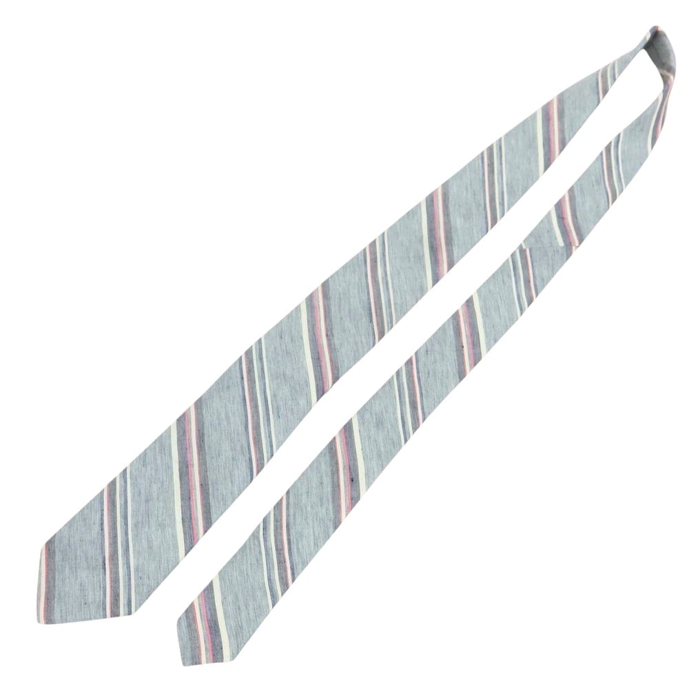 【新品】ブリューワー BREUER シルクリネン ストライプ柄ネクタイ グレーxピンク【 状態ランクN 】【 メンズ 】