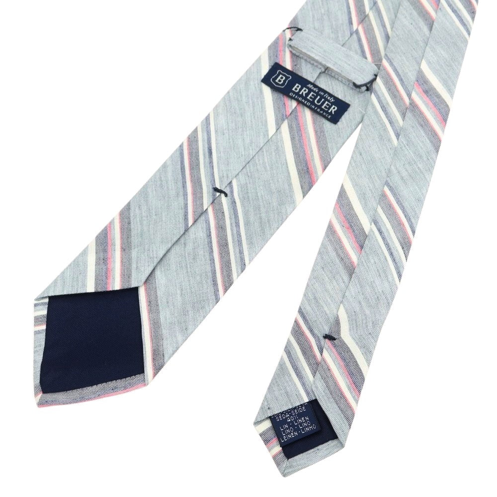 [New] Brewer Silk Linen Striped Necktie Gray x Pink [Condition Rank N] [Men&