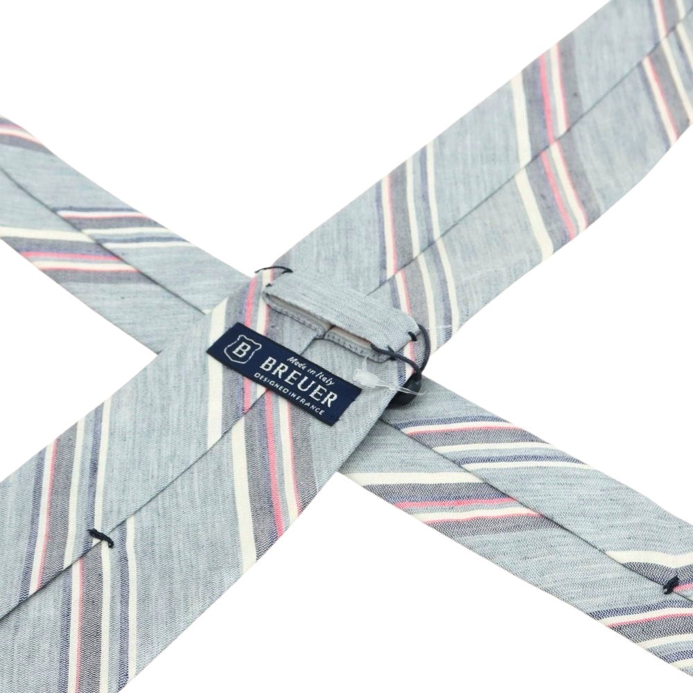 [New] Brewer Silk Linen Striped Necktie Gray x Pink [Condition Rank N] [Men&