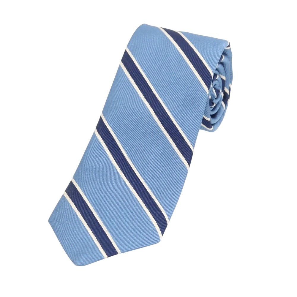 【新品】ブリューワー BREUER シルクコットン ストライプ柄ネクタイ ライトブルーxネイビー【 状態ランクN 】【 メンズ 】